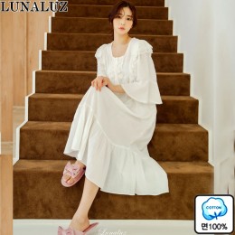 20-09331 루나루즈 스윗엘프 순면 이중거즈면 여성 잠옷 긴소매 원피스 홈웨어]